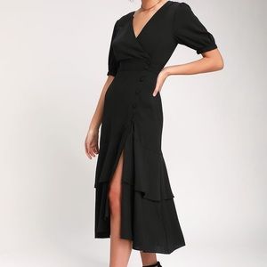 Lulu’s Black Button Up Midi Dress